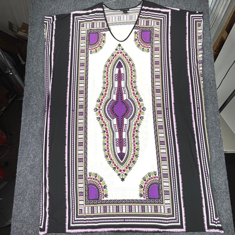 Ashley Stewart Dashiki Print Caftan Dress Purple Black White Plus Size 26/28